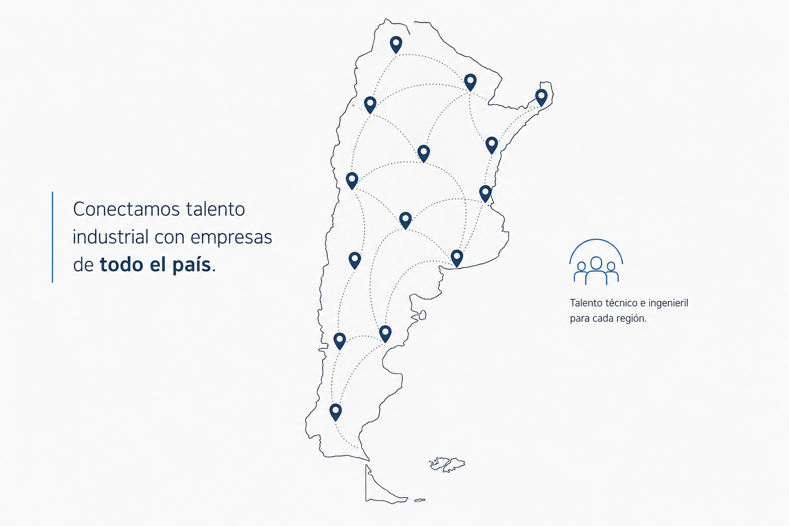 Mapa de Argentina que muestra la conexión de talento industrial con empresas de todo el país